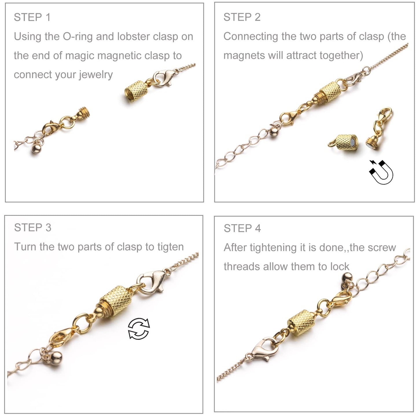 Zpsolution Locking Magnetic Clasps for Jewelry Easy Necklace Clasp 8PCS Silver
