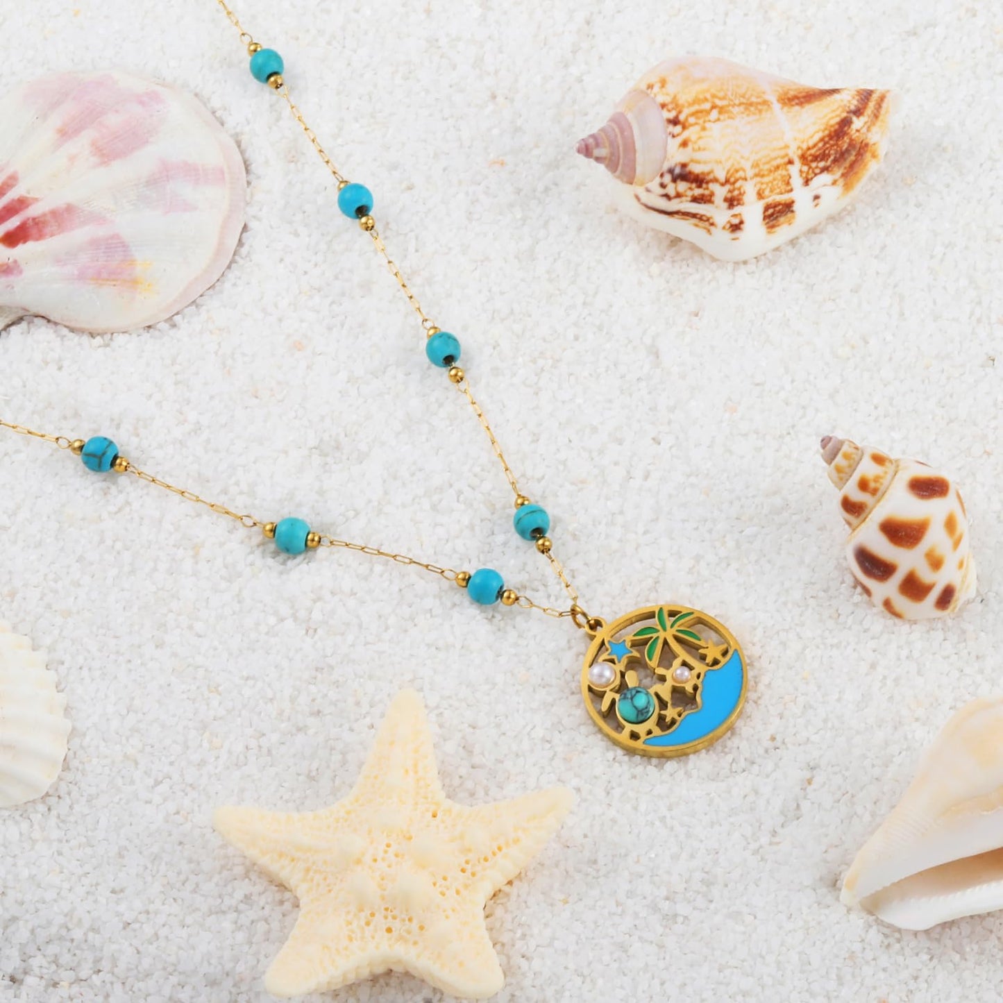 LCTrusttmor Gahna Turquoise Necklace for Women, 18K Gold Plated Sea Turtles Pendant with Adjustable Choker Boho Necklaces for Women, Summer Beach Jewelry Gifts