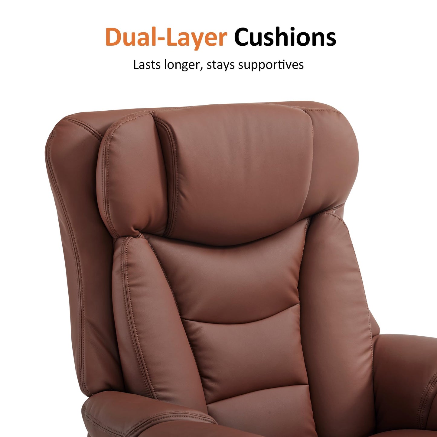 MCombo Oversized Swivel Recliner Chair with Ottoman, Adjustable Backrest, 360° Wood Base, High Seat, Faux Leather Lounge Chair for Tall Users in Living Room Office 4651 (Brown)