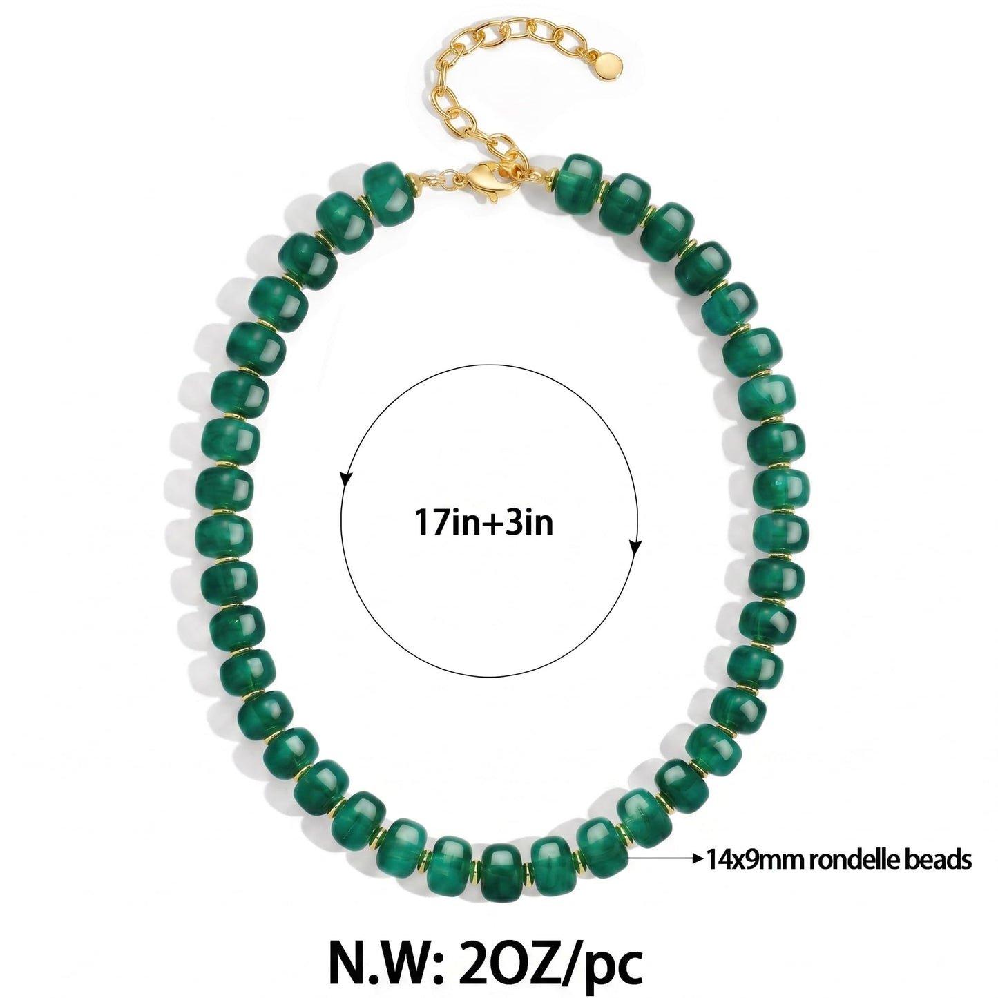 FAUTHENTICUTE Deep Green Beaded Choker Necklace for Women Chunky Statement Boho Western & Summer Beach Necklaces Trendy Everyday Green Beaded Choker Necklaces for Women