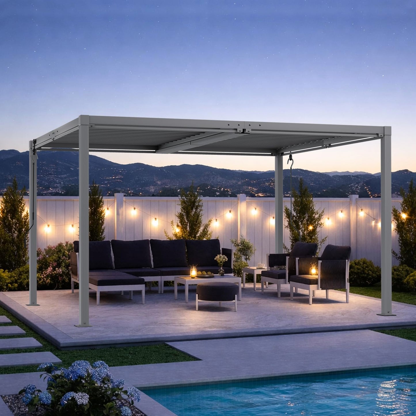 SAILARY Louvered Pergola 10' x 13', Outdoor Aluminum Pergola with Reinforced Steel Roof, Heavy-Duty Hardtop Gazebo for Patio Deck, Weatherproof Sun Shade Shelter, Grey