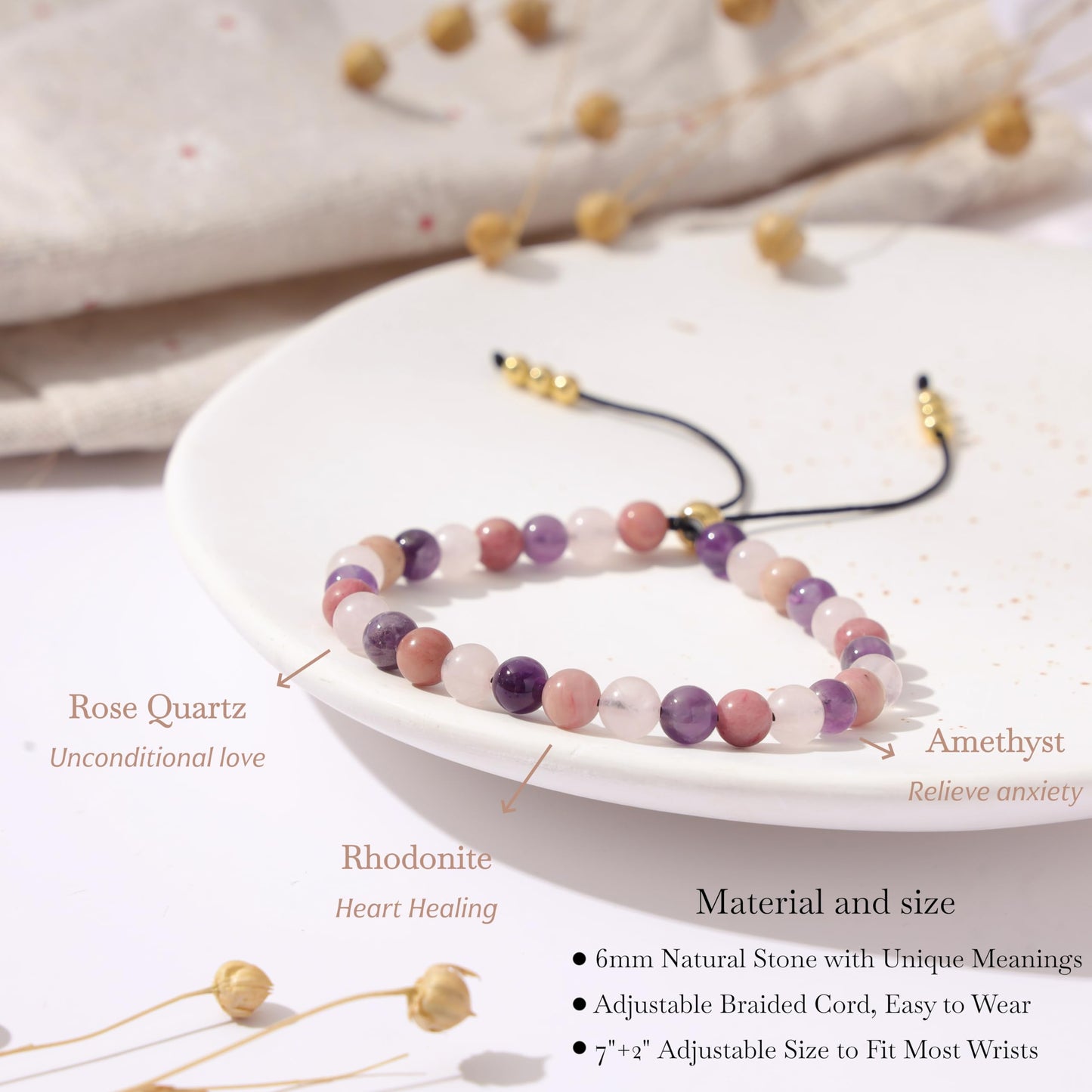 NUKAYAI Self-love Bracelets for Women Healing Crystal Amethyst Tiger Eye Sunstone Black Tourmaline Natural Stone Beaded Stretch Bracelet Handmade Gemstone Reiki Spiritual Jewelry Gifts for Daughter Niece