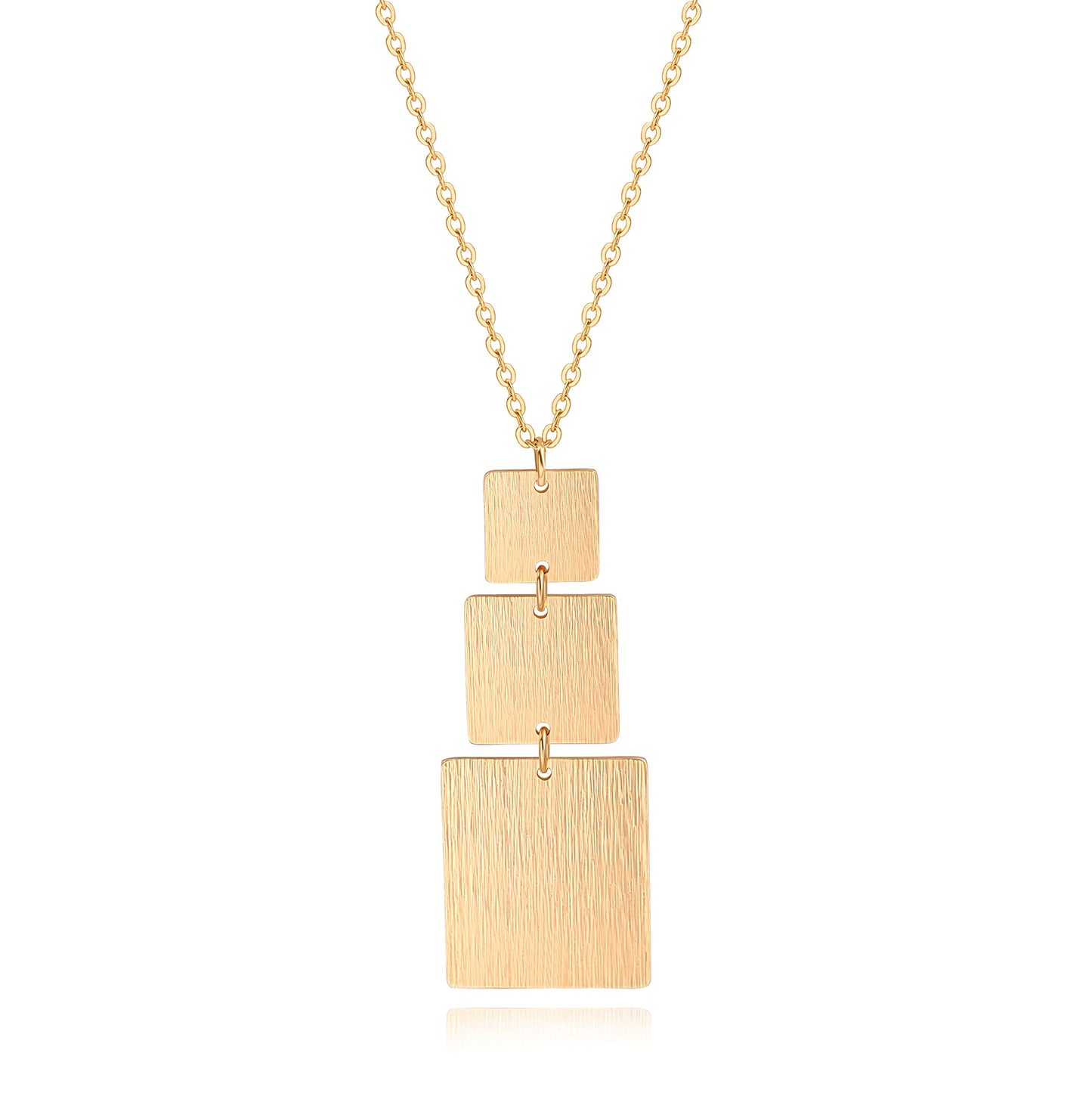 Long Rectangle Pendant Dainty 18K Gold Plated Chain Necklace Statement Handmade Multi-Layer Brushed Pendant Y Necklaces for Women