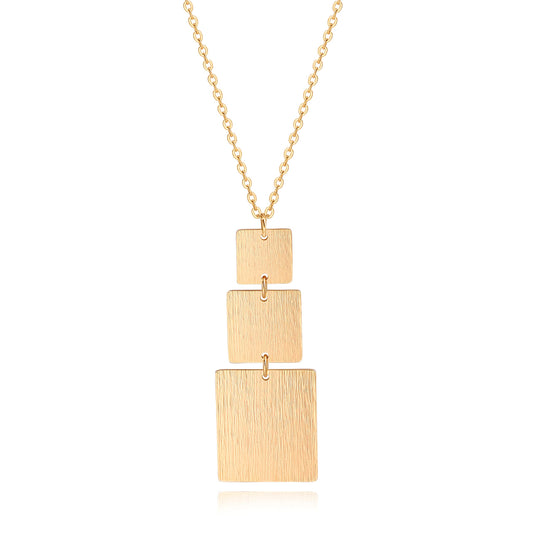 Long Rectangle Pendant Dainty 18K Gold Plated Chain Necklace Statement Handmade Multi-Layer Brushed Pendant Y Necklaces for Women