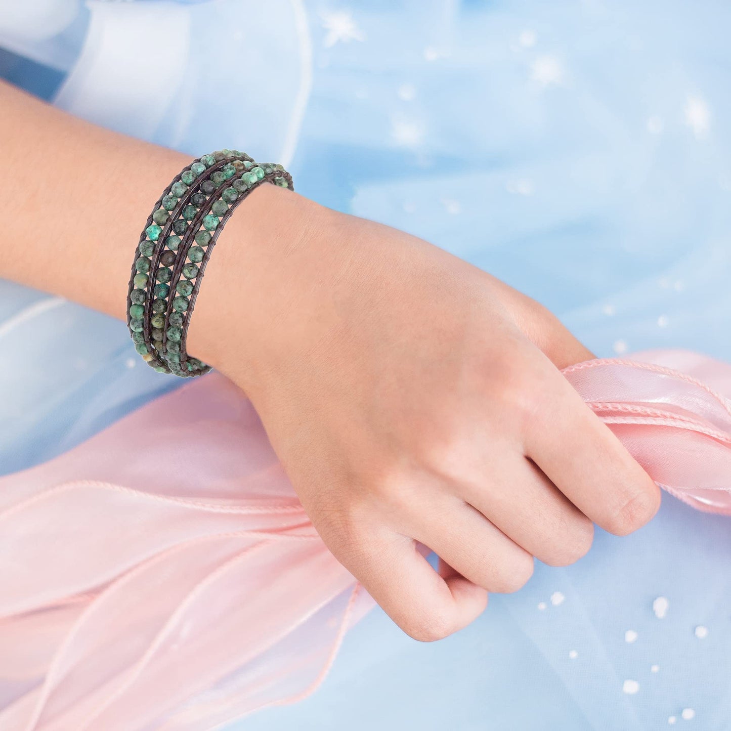 Ayriwoyi Africa Turquoise Bracelet Beaded Wrap Bracelet For Women Boho Leather Bracelet Adjustable Bohemian Wrap Bracelets