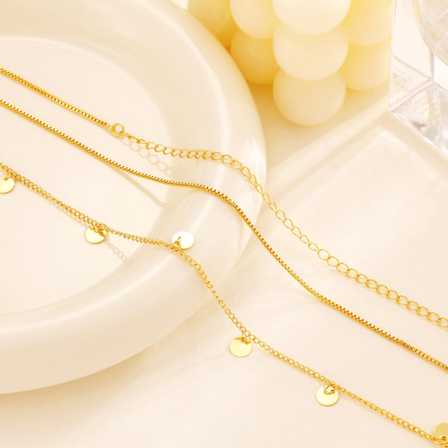 CHESKY Gold Waist Chain for Women, Dainty 14k Gold Plated 2Pcs Layered Belly Chain for The Waist Adjustable Waterproof Beach Satellite Chain Non Tarnish Body Chain Jewelry Gifts for Women