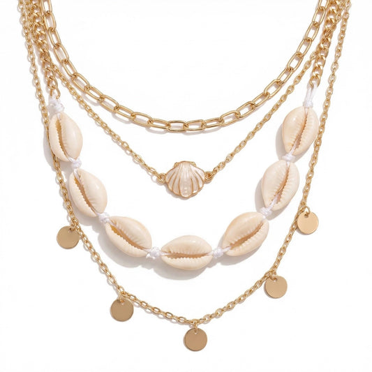 ANDKISS Shell Necklace Gold Layered SeaShell Choker Necklace for Women Summer Charm Necklaces Surfer Necklaces for Women Gifts