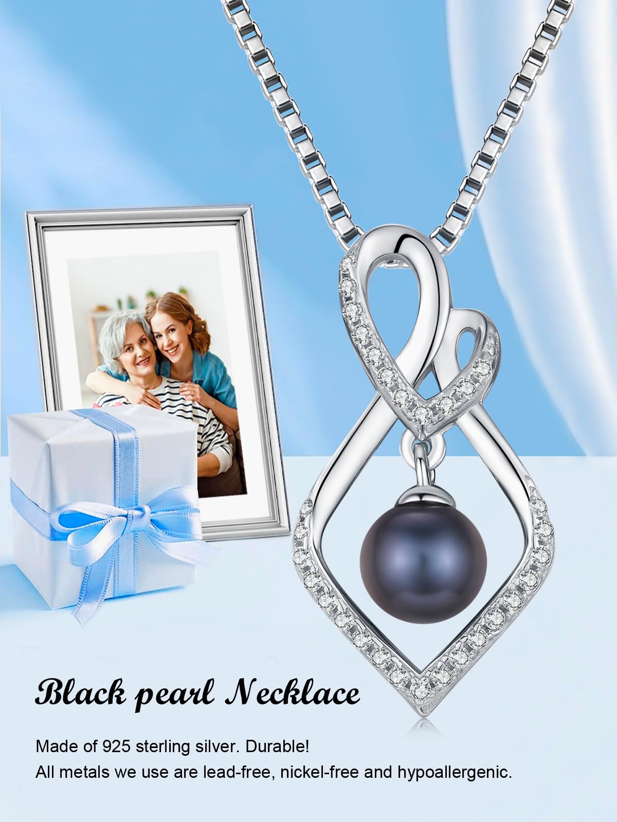 KANNSOAR Tahitian Black Pearl Necklace for Women 18K White Gold Plated Pendant 7MM Pearl Jewelry Wedding Birthday Anniversary Valentines Day Christmas Gifts for Wife Mom Girlfriend Sister Her