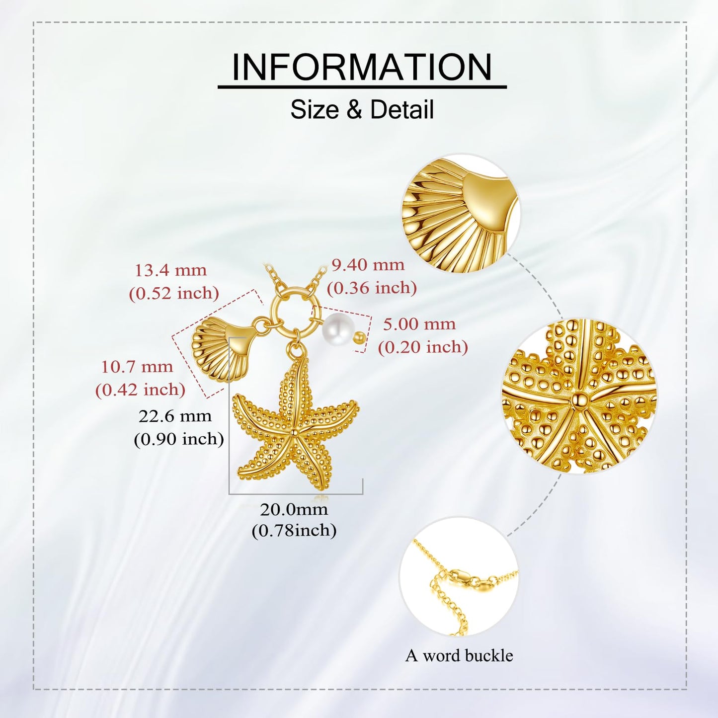 LUANIOL Starfish Necklace 18K Yellow Gold Plated Starfish Seashell Pendant Necklace Beachy Jewelry Gifts for Women