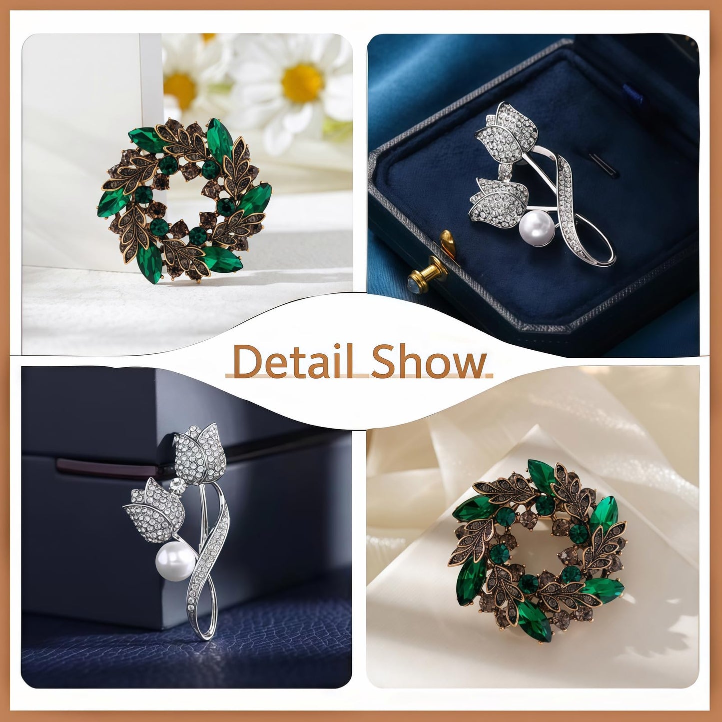 Yaximhozz 2pcs Rhinestone Brooch Pin for Women Dress Elegant Stylish Crystal Brooches Fashion Accessories Pins Lapel Boutonniere Ideas Wedding Christmas Birthday Jewelry Easter Gift (10 Green/Silver)