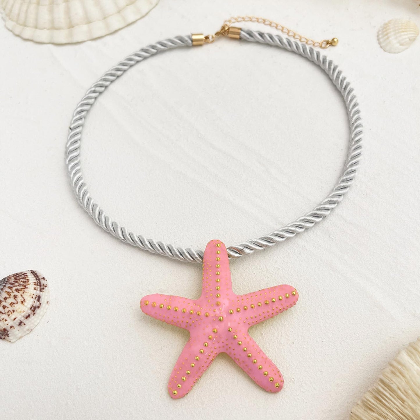 Nojess Starfish Necklace for Women Large Star Pendant Necklaces Beach Necklaces Statement Chunky Necklaces Summer Holiday Beach Party Jewelry (Pink Starfish Necklace)