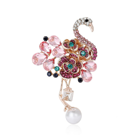 Flamingo Brooch for Women, Rhinestone Rose Flamingo Pin, Animal Brooch, Birthday and Holiday Gift for Wife or Girlfriend