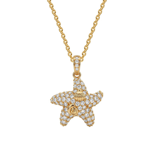 Dremmy Studios Dainty Necklace for Women 14K Gold Plated Cubic Zirconia Starfish Necklace Boho Summer Beach Coastal Pendnat Necklaces Summer Jewelry Gift