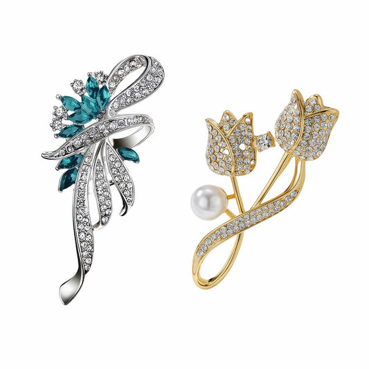 Yaximhozz 2pcs Rhinestone Brooch Pin for Women Dress Elegant Stylish Crystal Brooches Fashion Accessories Pins Lapel Boutonniere Ideas Wedding Christmas Birthday Jewelry Easter Gift (07 Royal Blue/Gold)