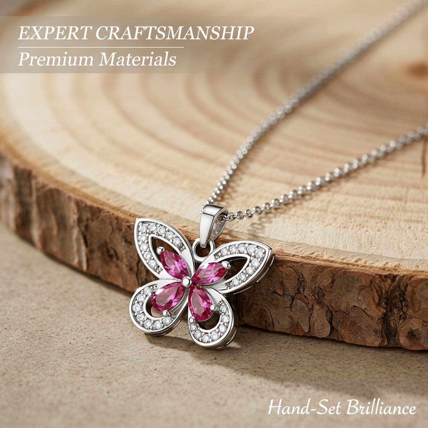 crataly Ruby Butterfly Necklace For Women-Silver Plated July Birthstone Necklace For Valentine's Day Mother's Day Christams Birthday Gifts