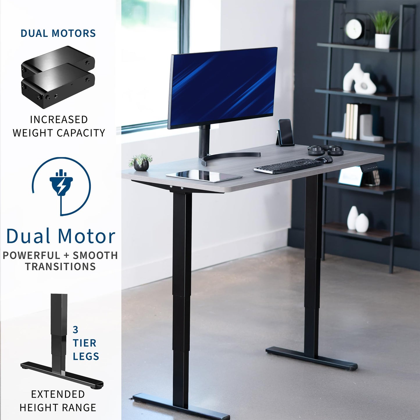 VIVO Electric 55 x 28 in Dual Motor Sit Stand Desk, Memory Height Adjustment, 2B Series, Dark Gray Top Black Frame, DESK-KIT-2B55G