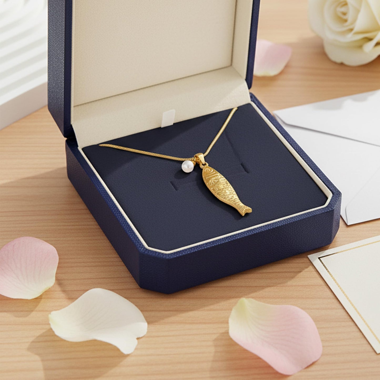 GLUBU 14K Gold Plated Fish Necklace for Women Ocean Inspired Beach Necklace Summer Pearl Necklaces Elegant Jewelry Gift