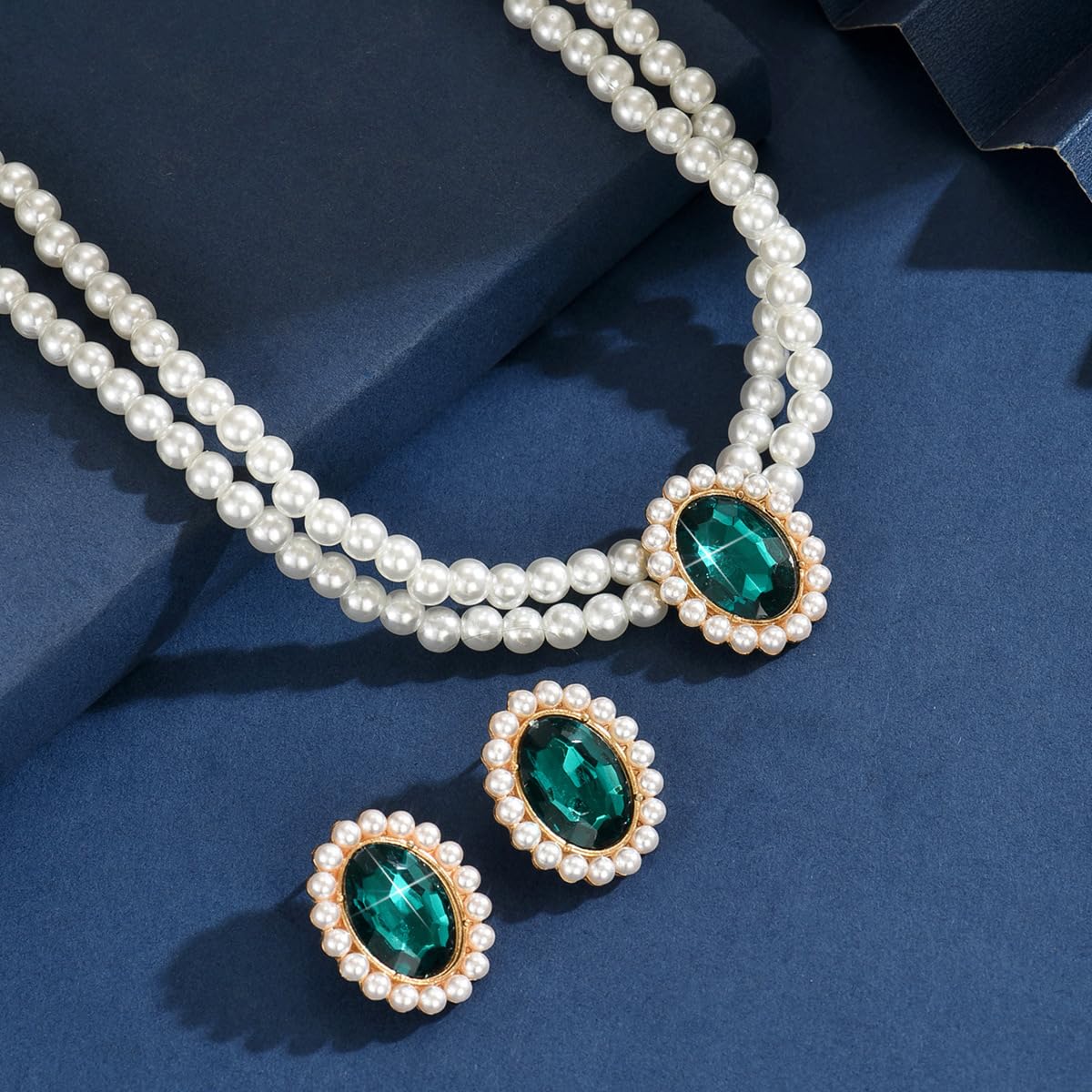 CSIYANJRY99 Pearl Necklace and Earring Set Faux Pearl Jewelry Sets for Women Imitation Beaded Pearl Necklace Bracelet Stud Earrings for Women K