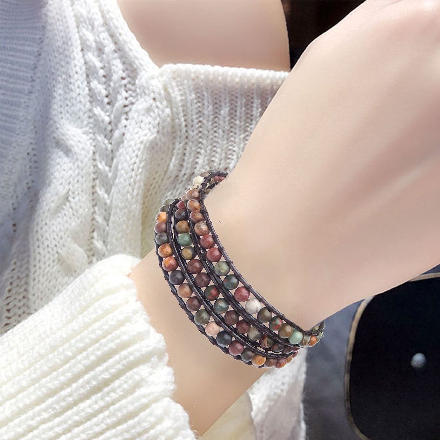 Ayriwoyi Wrap Bracelet for Women Colorful Beaded Wrap Bracelet for Women Natural Stone Adjustable Bohemian Bracelet Handmade