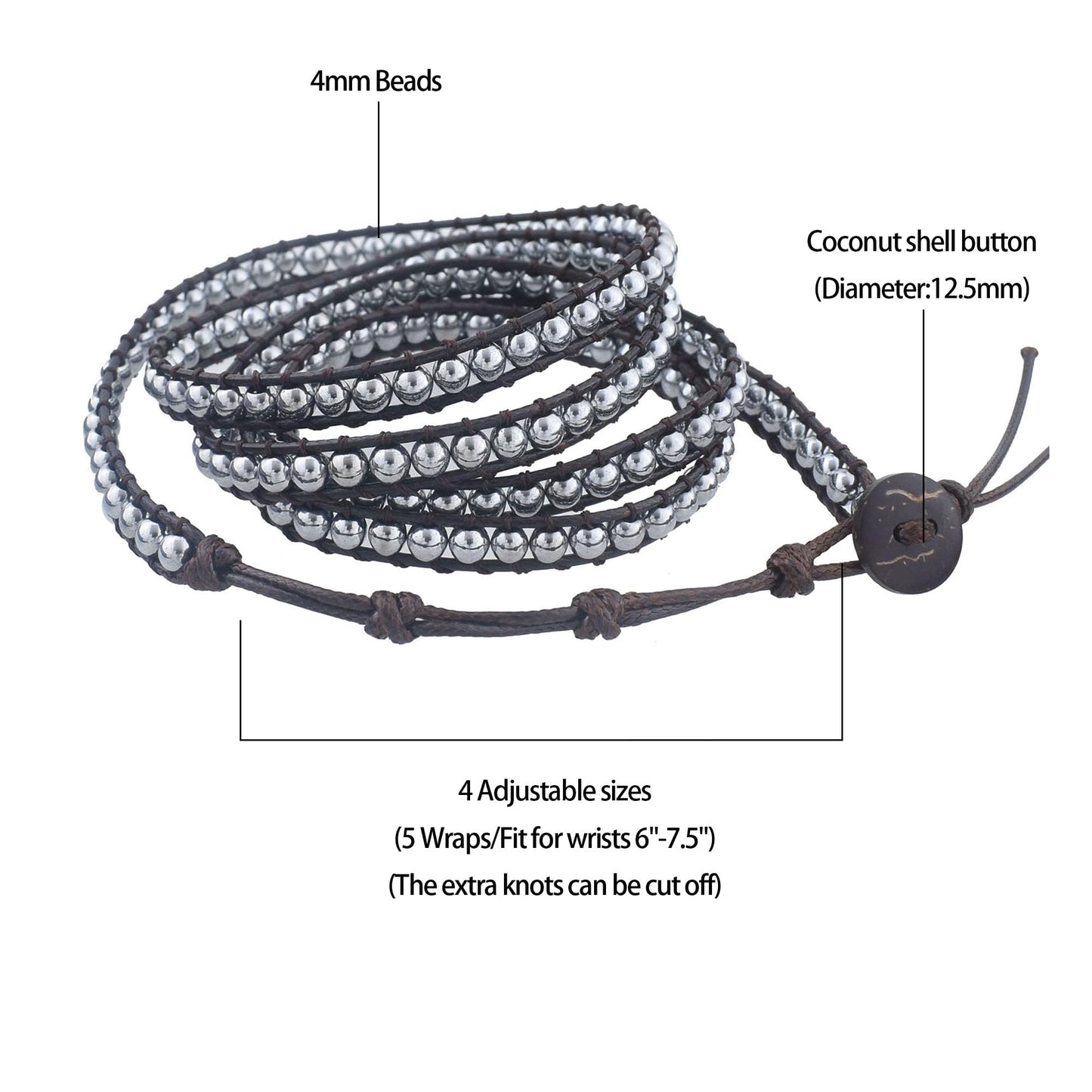 Ayriwoyi Boho Bracelets For Women 5 Wraps Bracelet for Women Men Hematite Beaded Wrap Bracelet for Women Adjustable