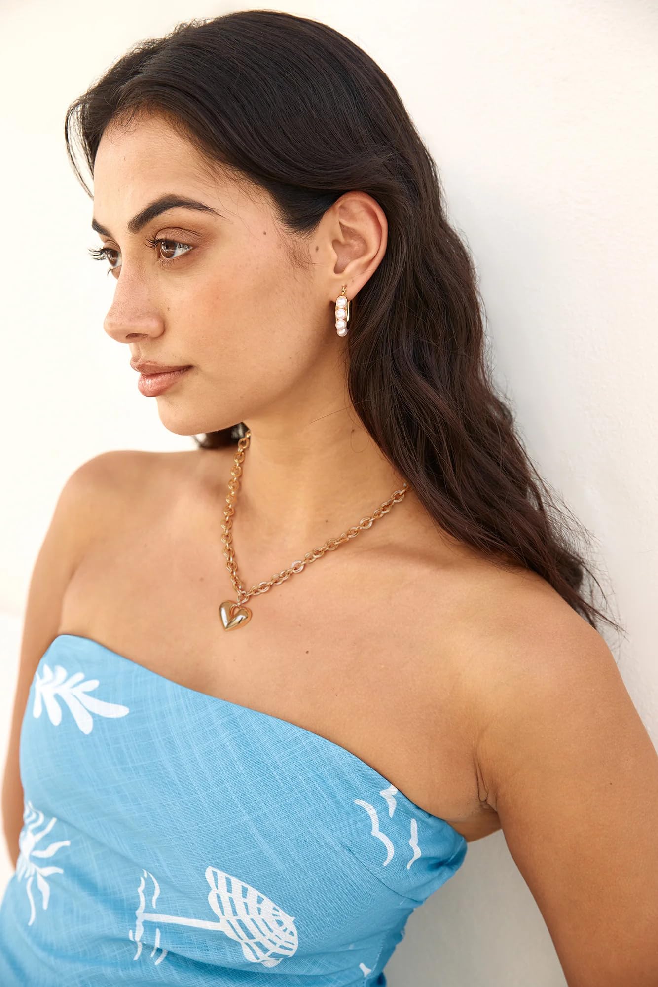 PEARLADA Chunky Gold Plated Heart Necklace for Women, Y2K Statement Necklace with Puffy Heart Pendant, Trendy Thick Gold Plated Chain Jewelry Adjustable