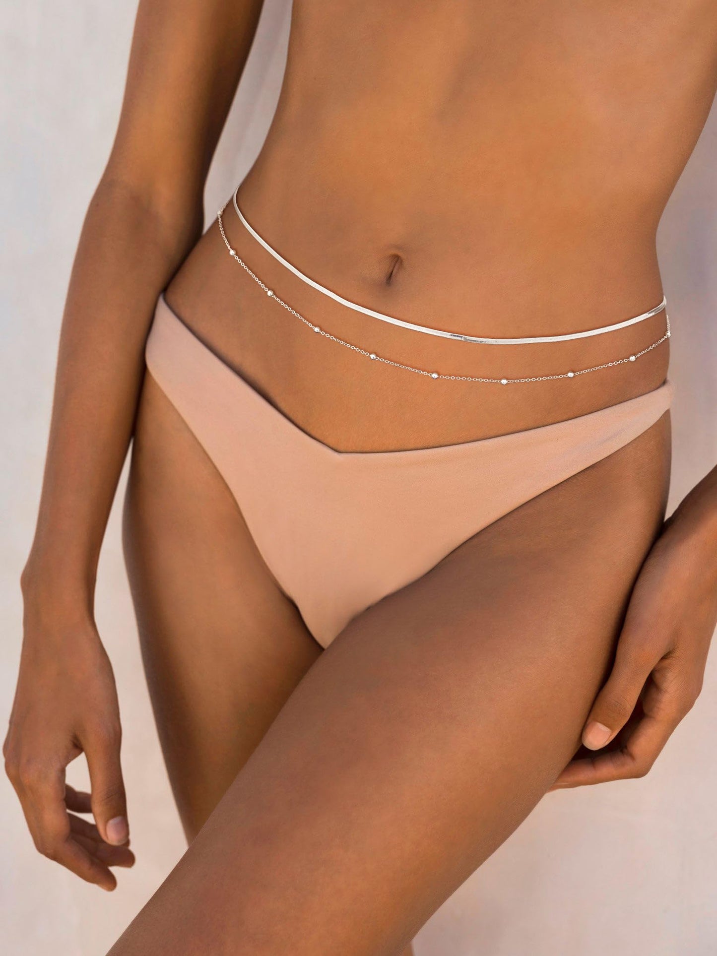 HABIKIP Silver Plater Waist Chain for Women, Layered Silver Plater Belly Belt Chain Sexy Bikini Beach Satellite Waist Beads Chain Adjustable Snake Body Chain Waterproof Jewelry Accessories for Women
