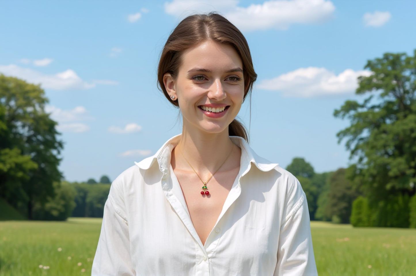 Cherry necklace for Women Trendy Dainty 18k Gold Chain Lucky Summer Fruit necklace red cherry accessories jewelry Pendant Gift Card for Women Mom Grandma (Cherry)