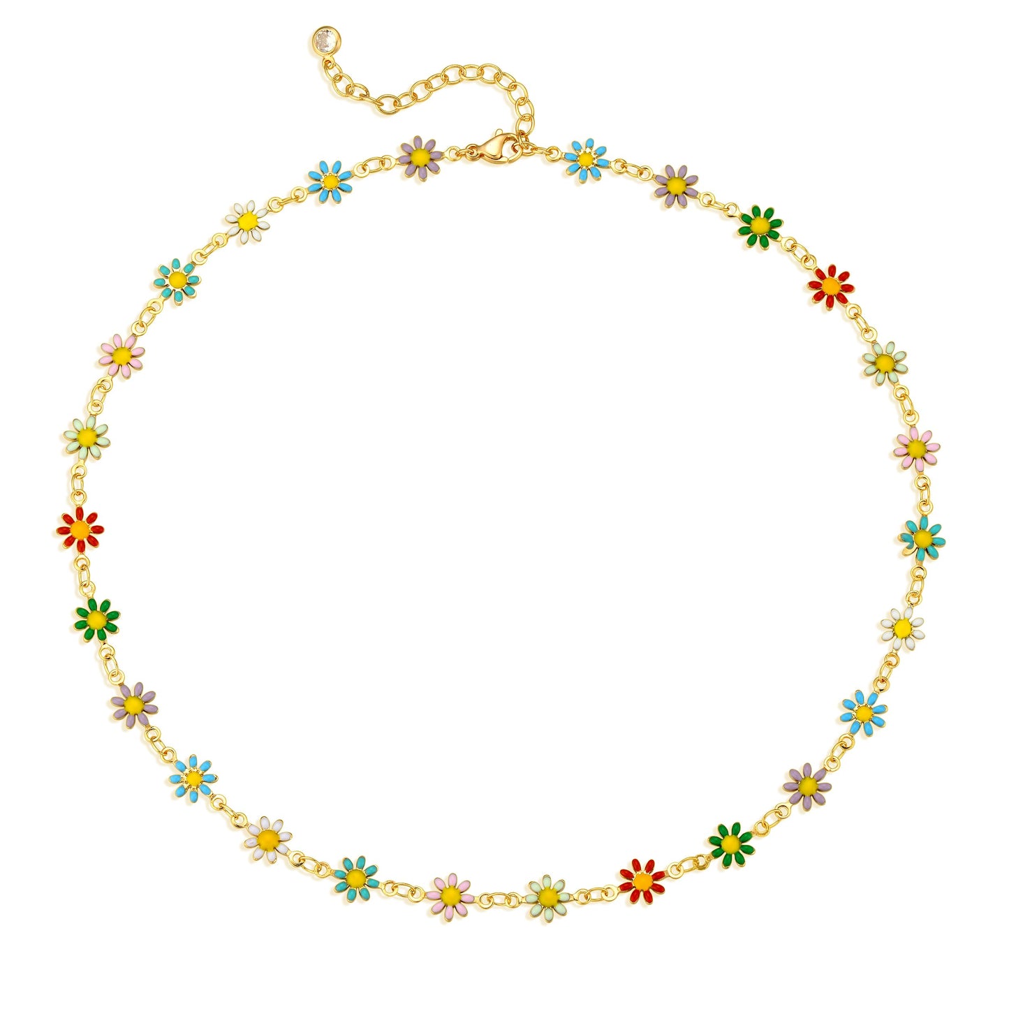MTMY Gold Choker Necklace,14K Gold Plated Dainty Chain Choker Necklace Delicate Fashion Jewelry Gift for Women(colorful daisies)
