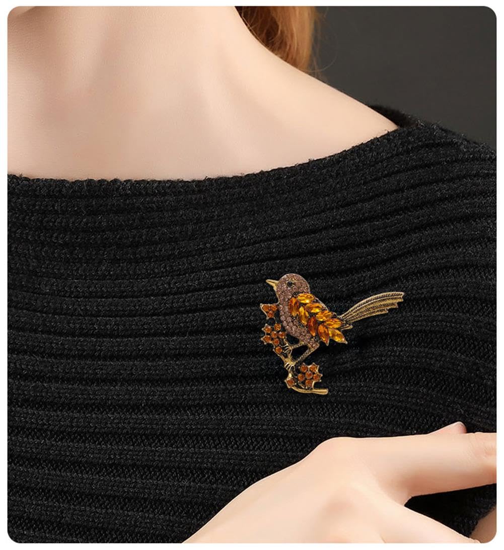Bird Brooch Pin for Women Elegant Gold Tone Crystal Bird Brooches for Women Dress Hat Decoration-yellow