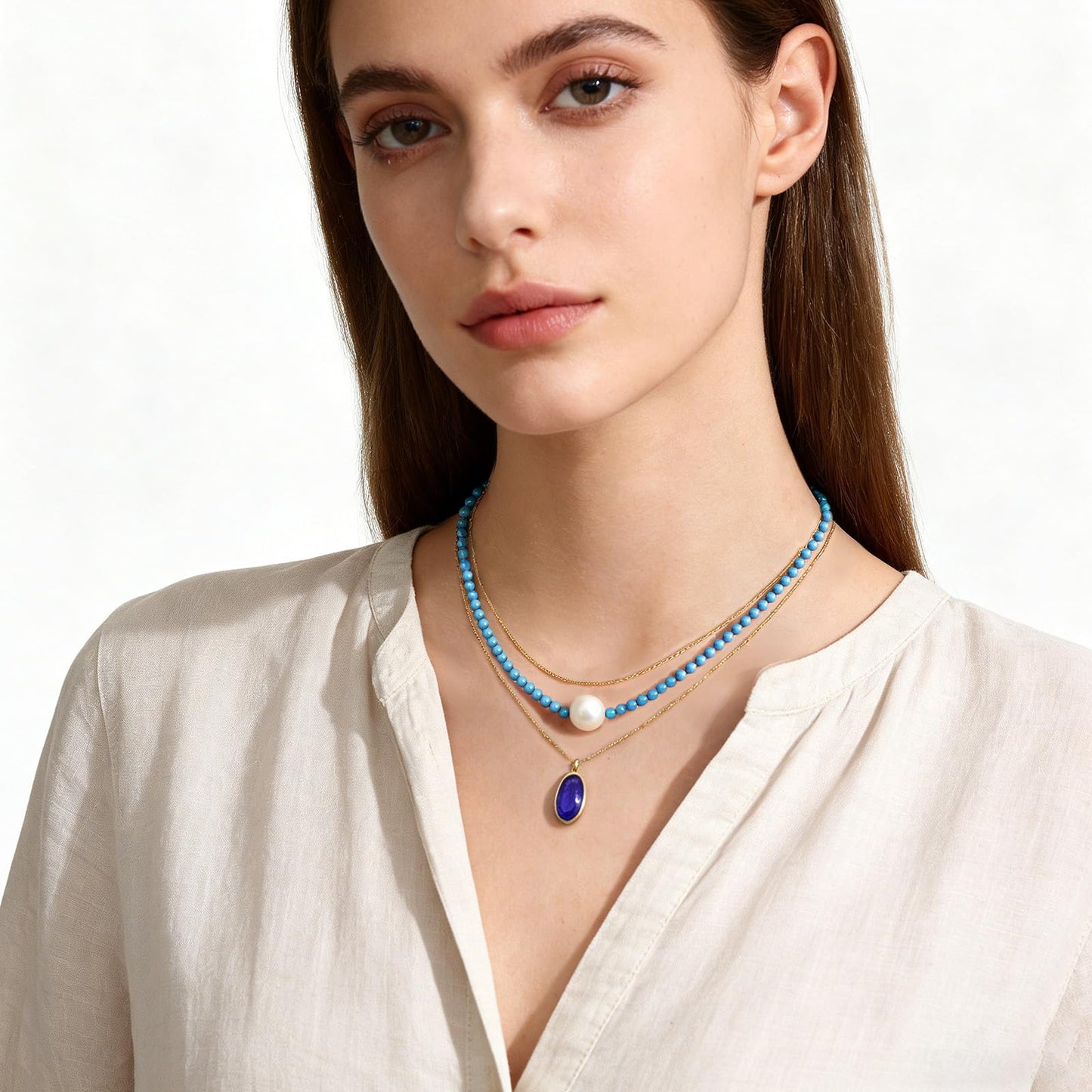 GEMTAL Dainty Single Pearl Pendant Necklaces for Women Trendy,Turquoise Necklace Natural Gemstone Stone Beaded Choker,Delicate Round Freshwater Pearl Necklace Jewelry Gift for Women