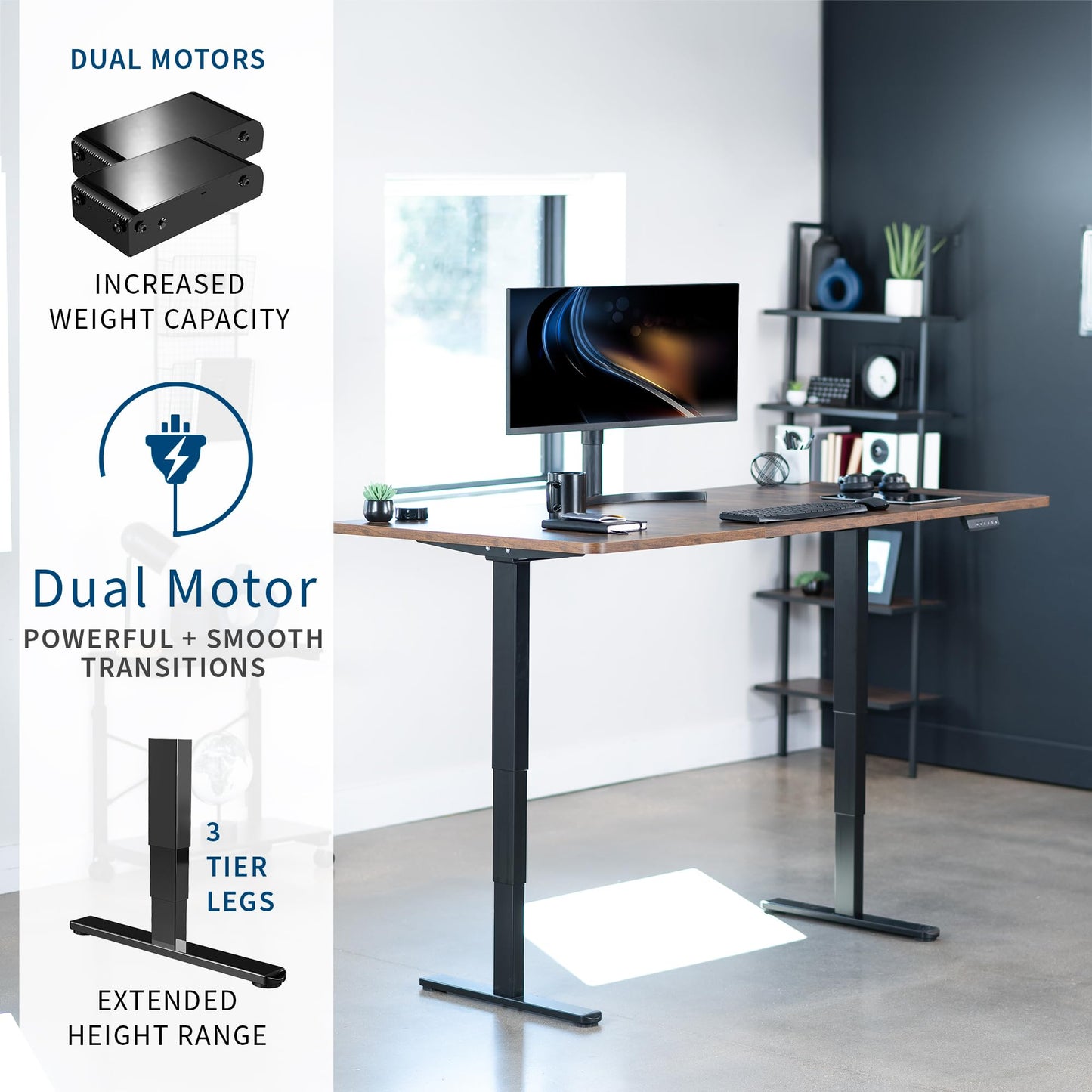 VIVO Electric 71 x 36 in Dual Motor Rustic Sit Stand Desk, Memory Height Adjustment, 2B Series, Vintage Brown Top Black Frame, DESK-KIT-2B7N-36