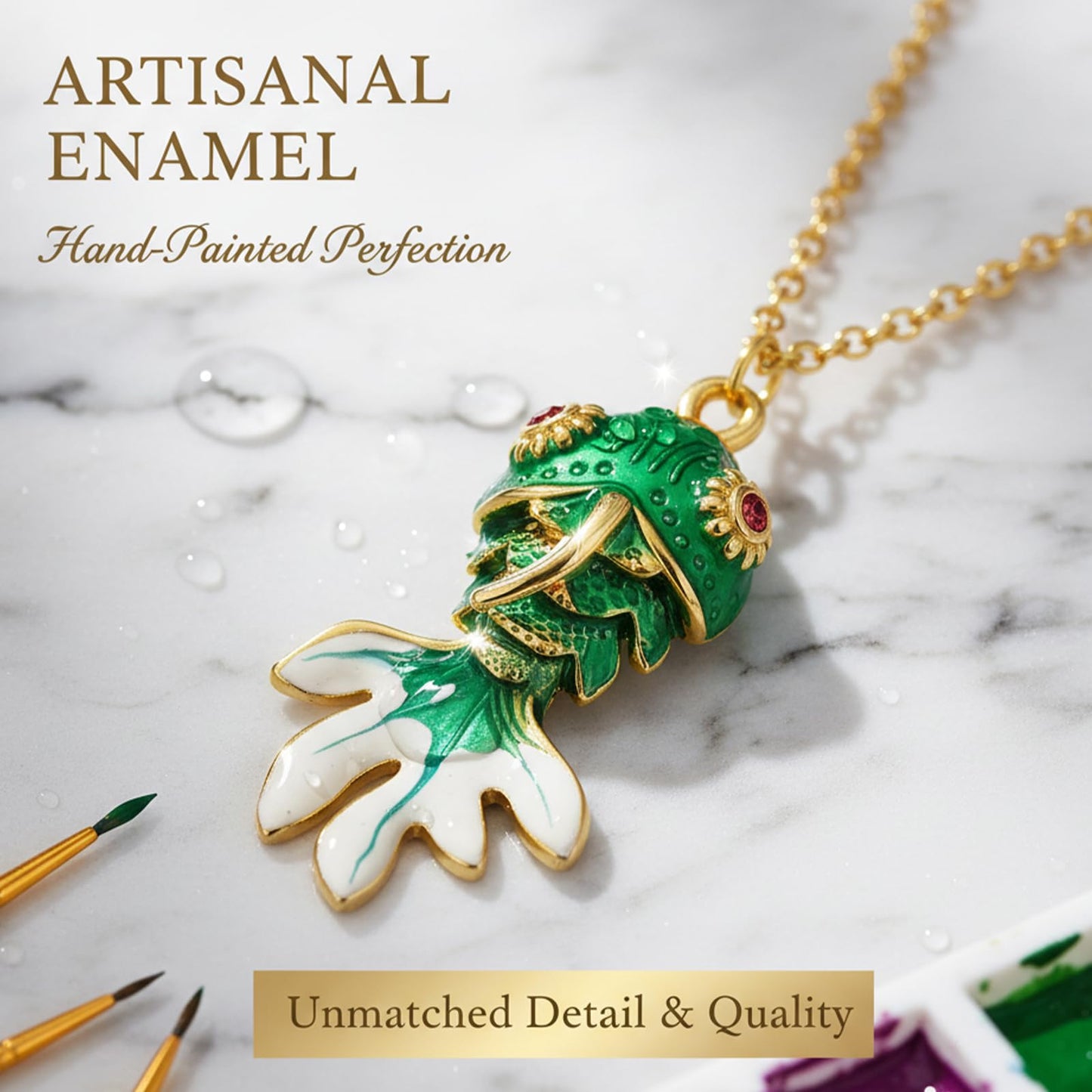 AUMRET Vintage Green Enamel Gold Fish Necklace For Women-Gold Plated Koi Fish Necklace With Ruby Eyes For Birthday Valentines Day Mother's Day Christmas Gifts