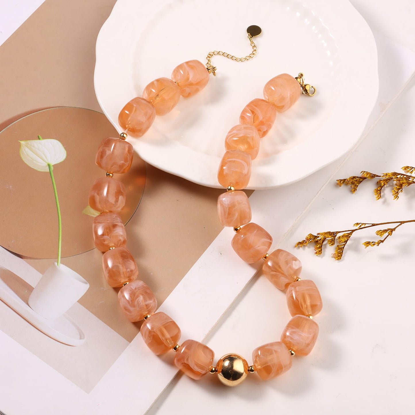 joymiao Beaded Necklace for Women Chunky Beaded Necklace Boho Bead Gemstone Necklaces Trendy Summer Necklaces Jewelry for Beach
