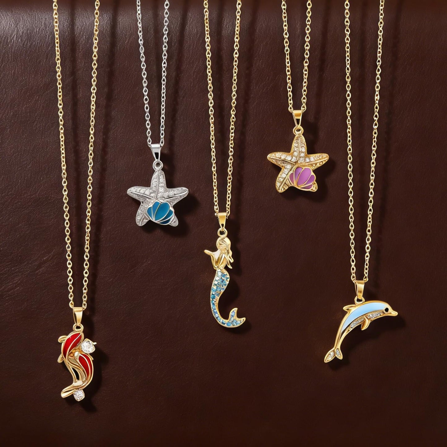 crataly CZ Starfish Necklace For Women-Gold Plated Purple Enamel Shell Ocean Necklace For Valentines Day Mother's Day Christmas Birthday Gifts