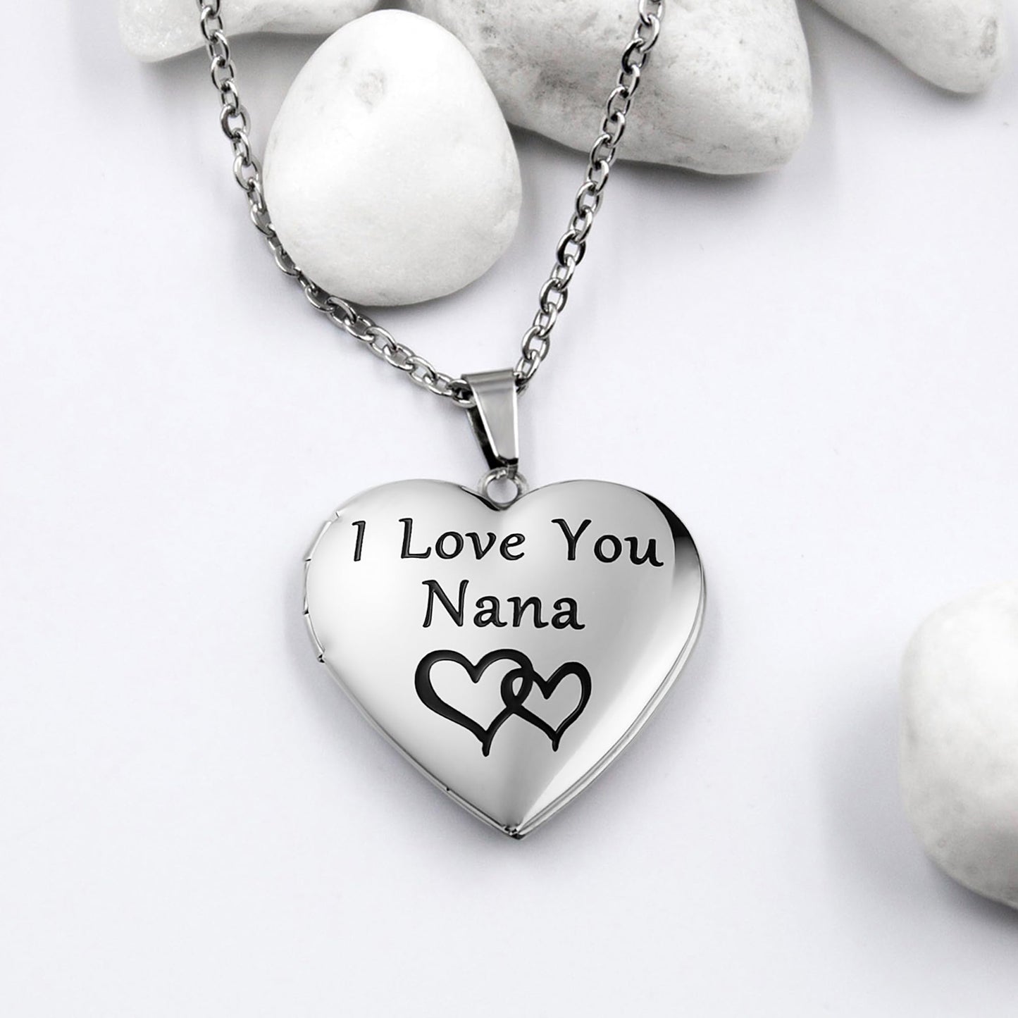 PHOCKSIN I Love You Nana Silver Heart Locket Necklace for Women Photo Lockets for Pictures Mothers Day Gifts for Nana From Grandkids