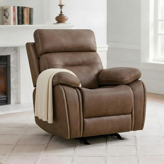 KISLOT Leather Recliner Chair Manual Sofa Rocker for Adults with Overstuffed Arm for Living Room Bedroom Home Theater Seating