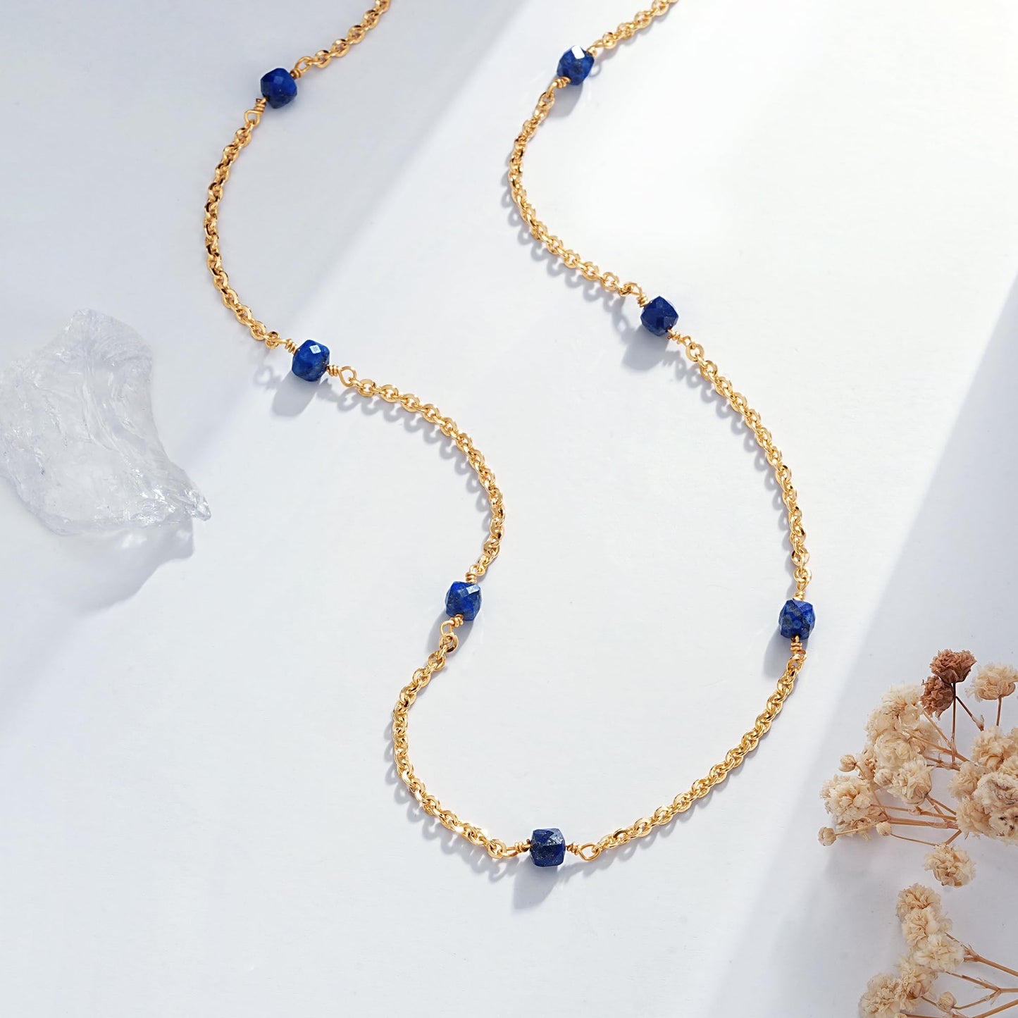 LOLAR RAY Lapis Lazuli Jewelry for Women - 14K Gold Plated Round Beaded Choker Summer Beach Boho Choker Bead Gift