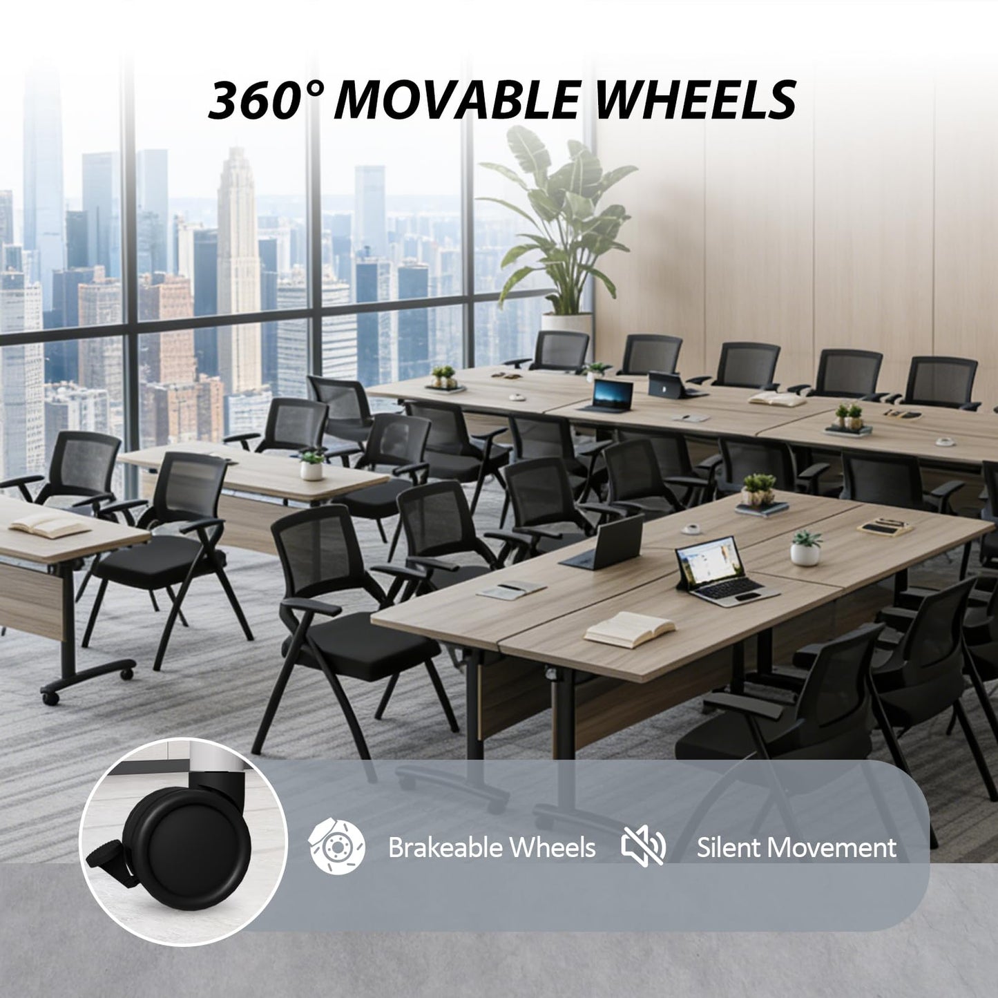 Folding Conference Room Table with Wheels, 6ft Modular Large Mobile Modern Conference Tables Office Meeting Training Table for Classroom(8, Gray, D 55")