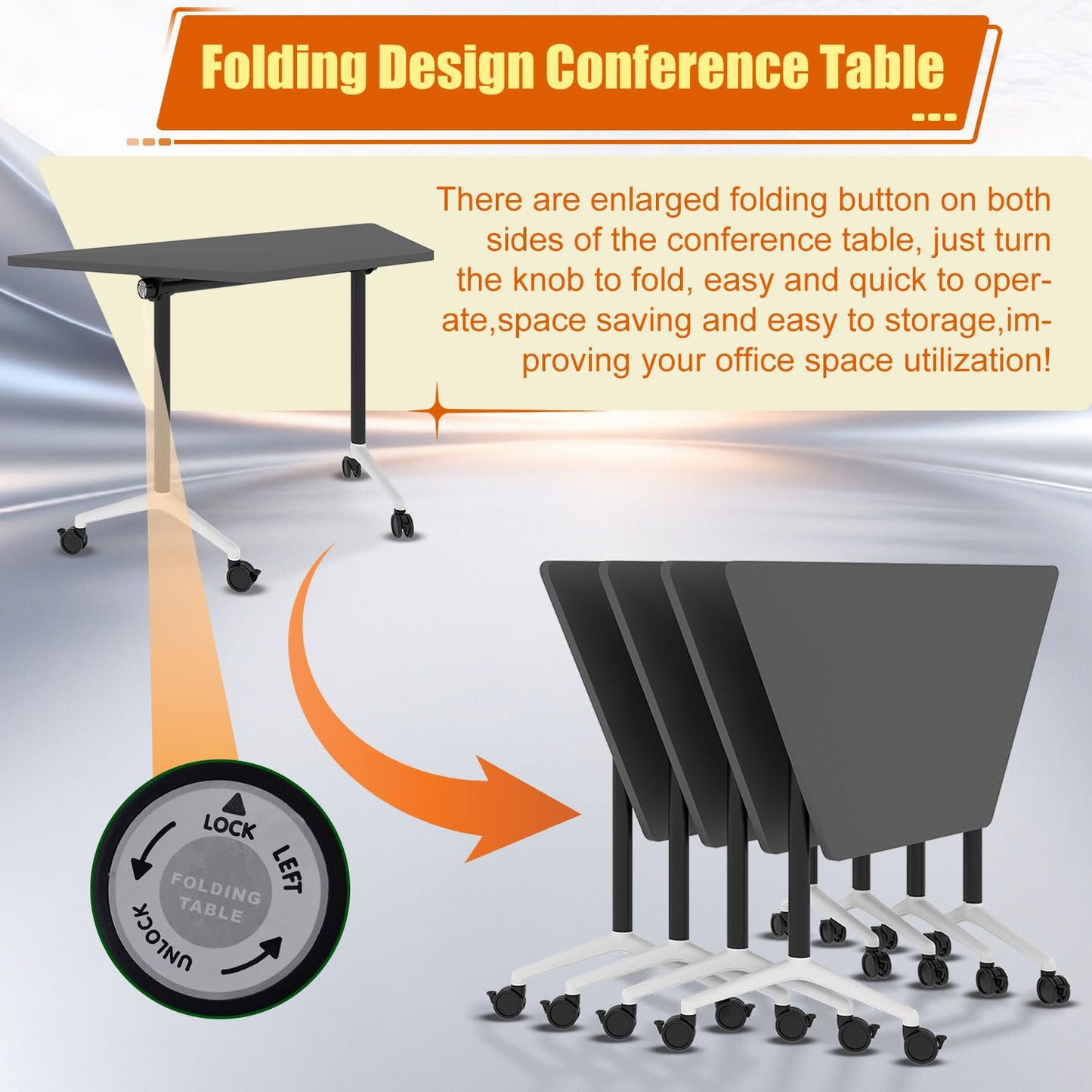 Folding Conference Room Tables Modular Office Conference Table,Mobile Training Table Rolling Seminar Tables with Wheels,Easy to Assemble,Modern Flip Top Meeting Seminar Table for Office,classr (10)