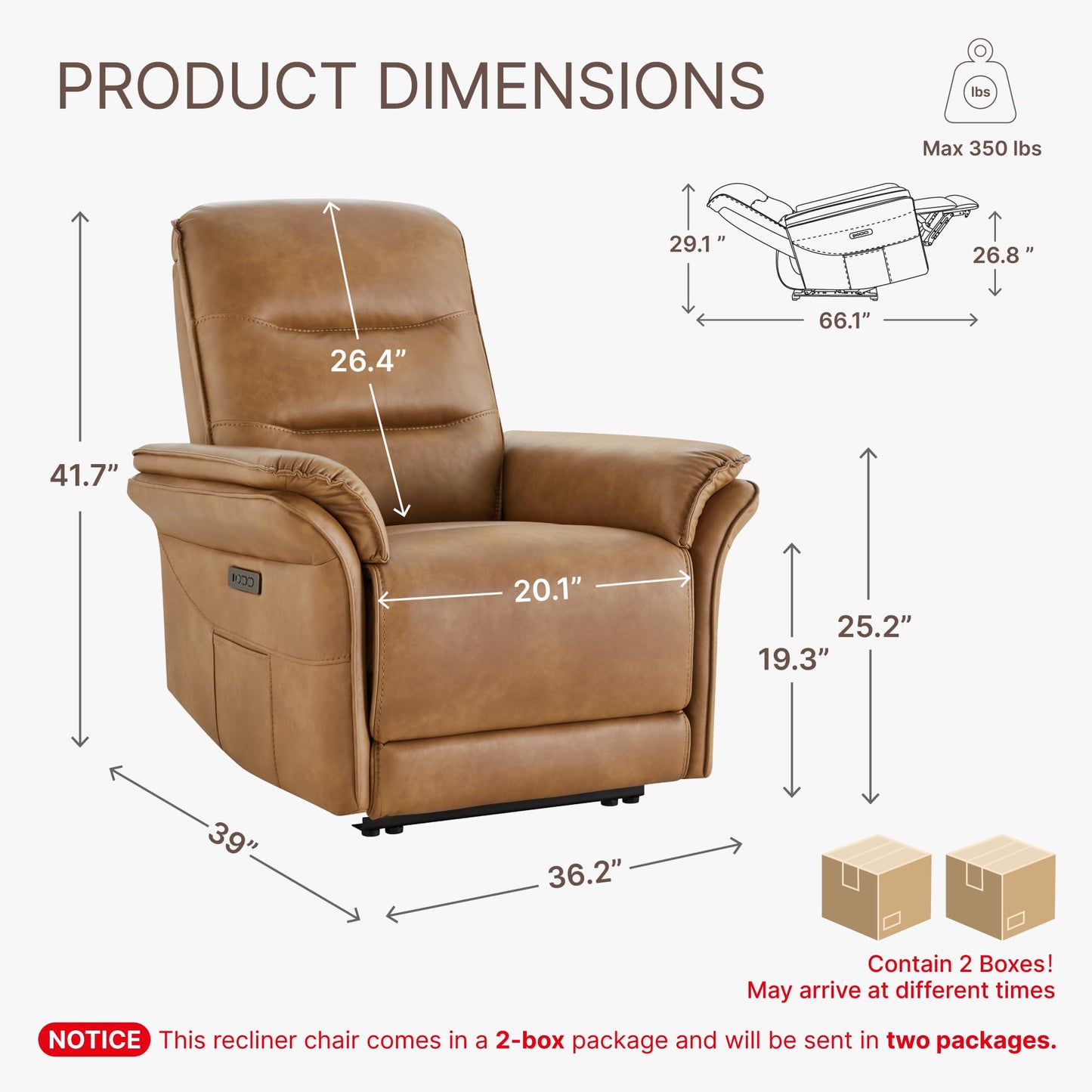 KISLOT Power Recliner Chair with Adjustable Headrest and Footrest, Dual Motor Leather Reclining Chair with USB/Type-C Charging, Zero Gravity Modern Electric Recliner for Adults Living Room Bedroom