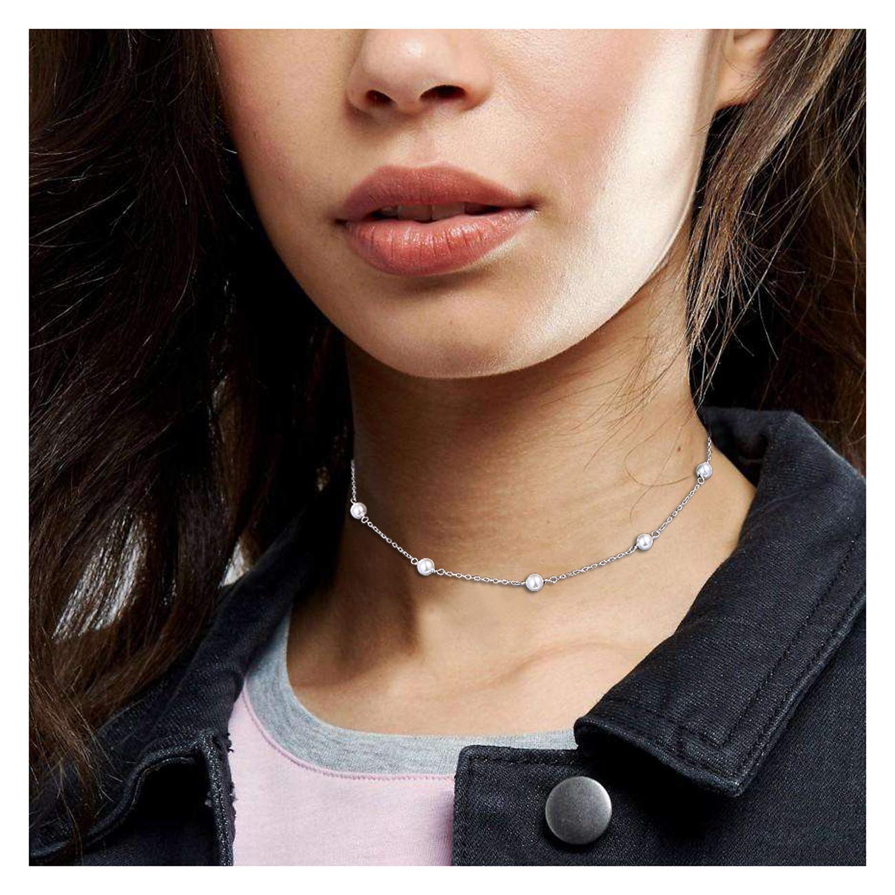 S925 Sterling Silver Pearl Choker Short Dainty Necklace Pendant for Women Jewelry Gift