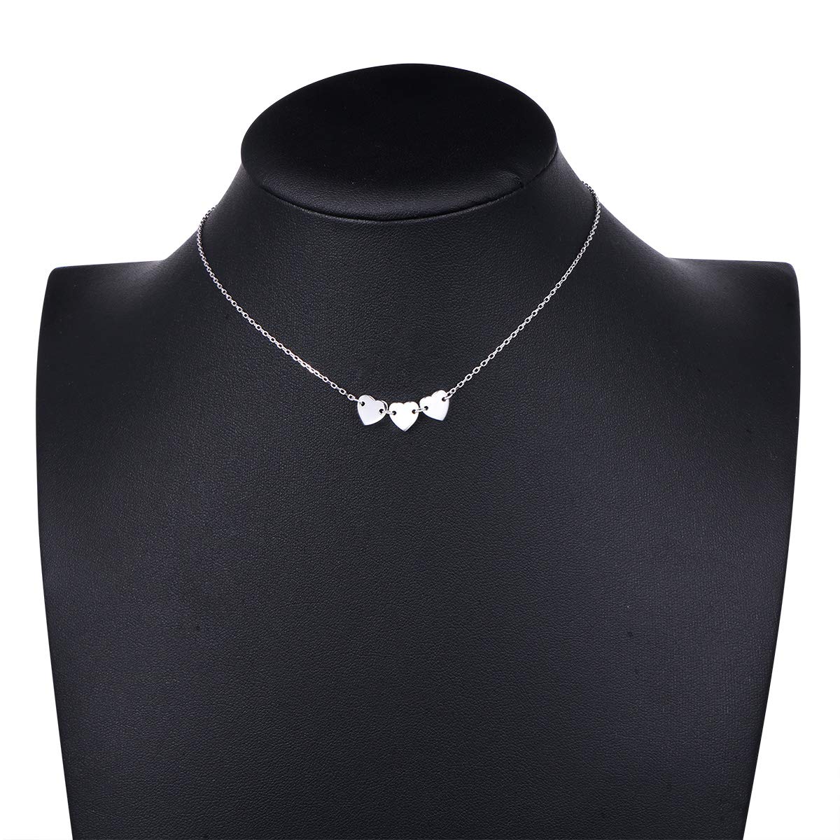 DAOCHONG Sterling Silver Triple 3 Heart Choker Necklace - Dainty Three Hearts Station Choker, Adjustable Delicate Silver Love Necklace for Women, Meaningful Friendship & Family Jewelry Gift