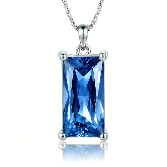 Kuschelkatze 8mm x 16mm Square September Birthstone Sapphire Pendant Necklace – Fashion charming Sterling Silver Gift for women