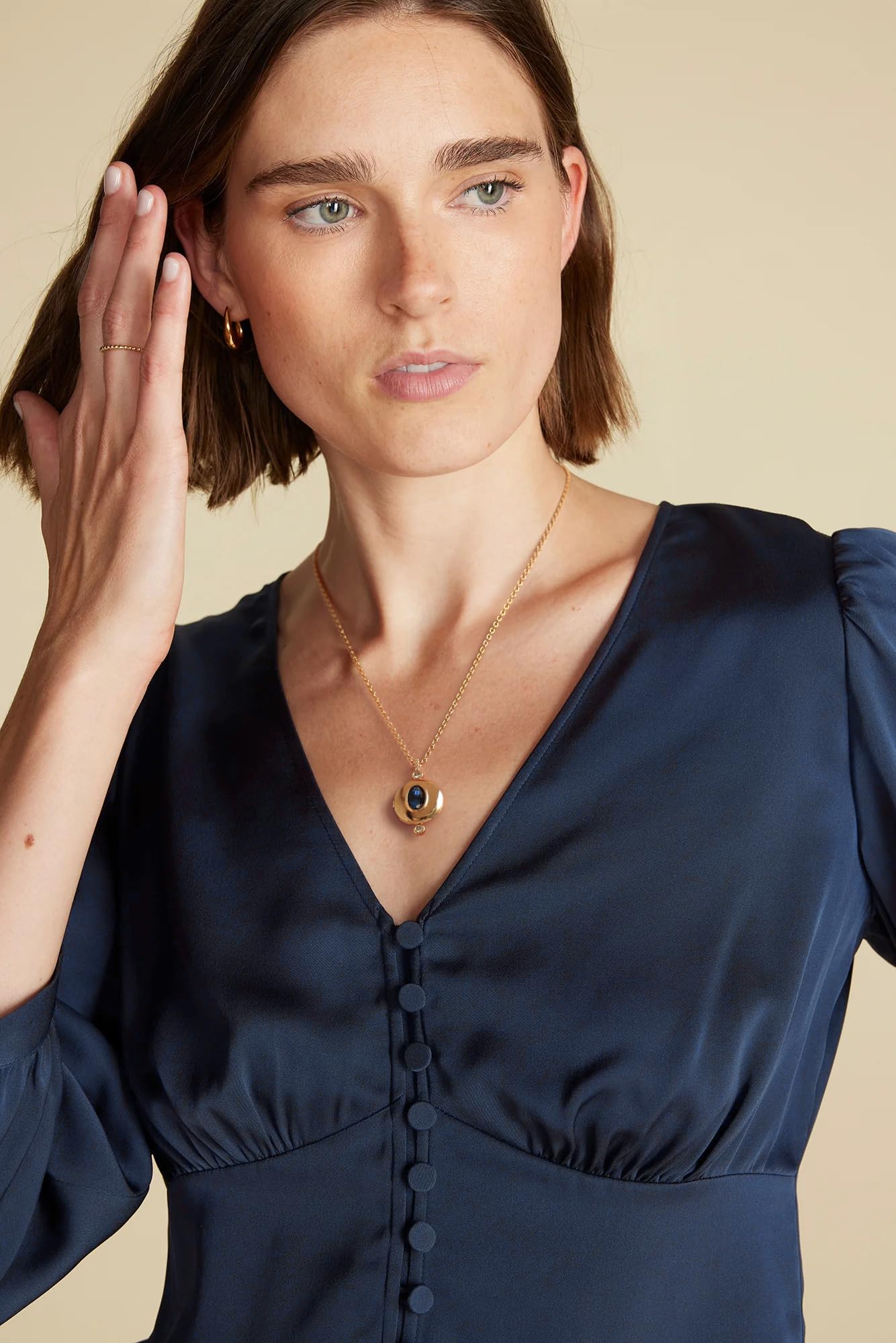 PEARLADA Dainty 18k Gold Plated Locket Necklace for Women, Blue Crystal Pendant Necklace with Picture Inside, Elegant Memorial Photo Necklace