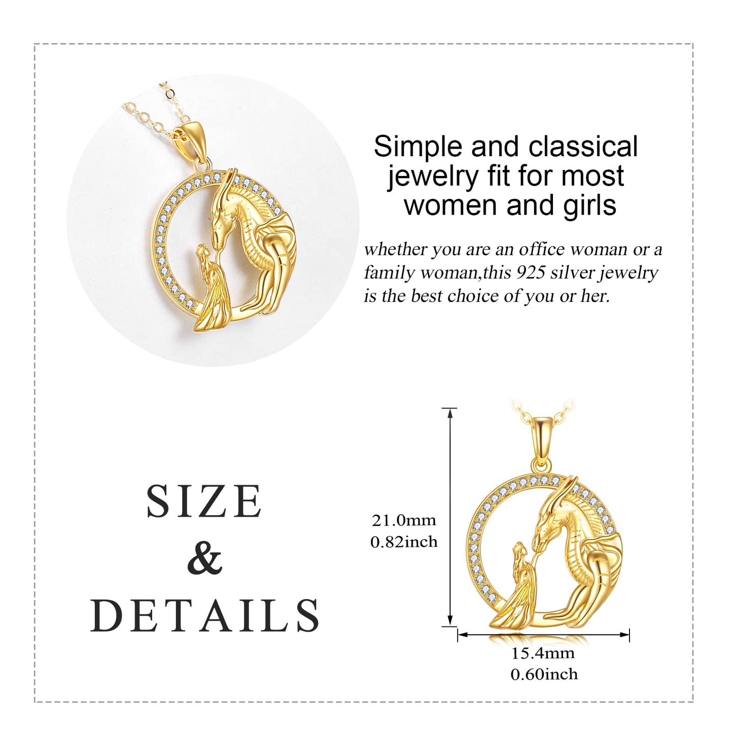 KECHO Dragon Necklace Gifts for Women Yellow Gold Women and Dragon Necklace Queen Princess Stroking Dragon Jewelry Christmas Gifts for Mother Daughter