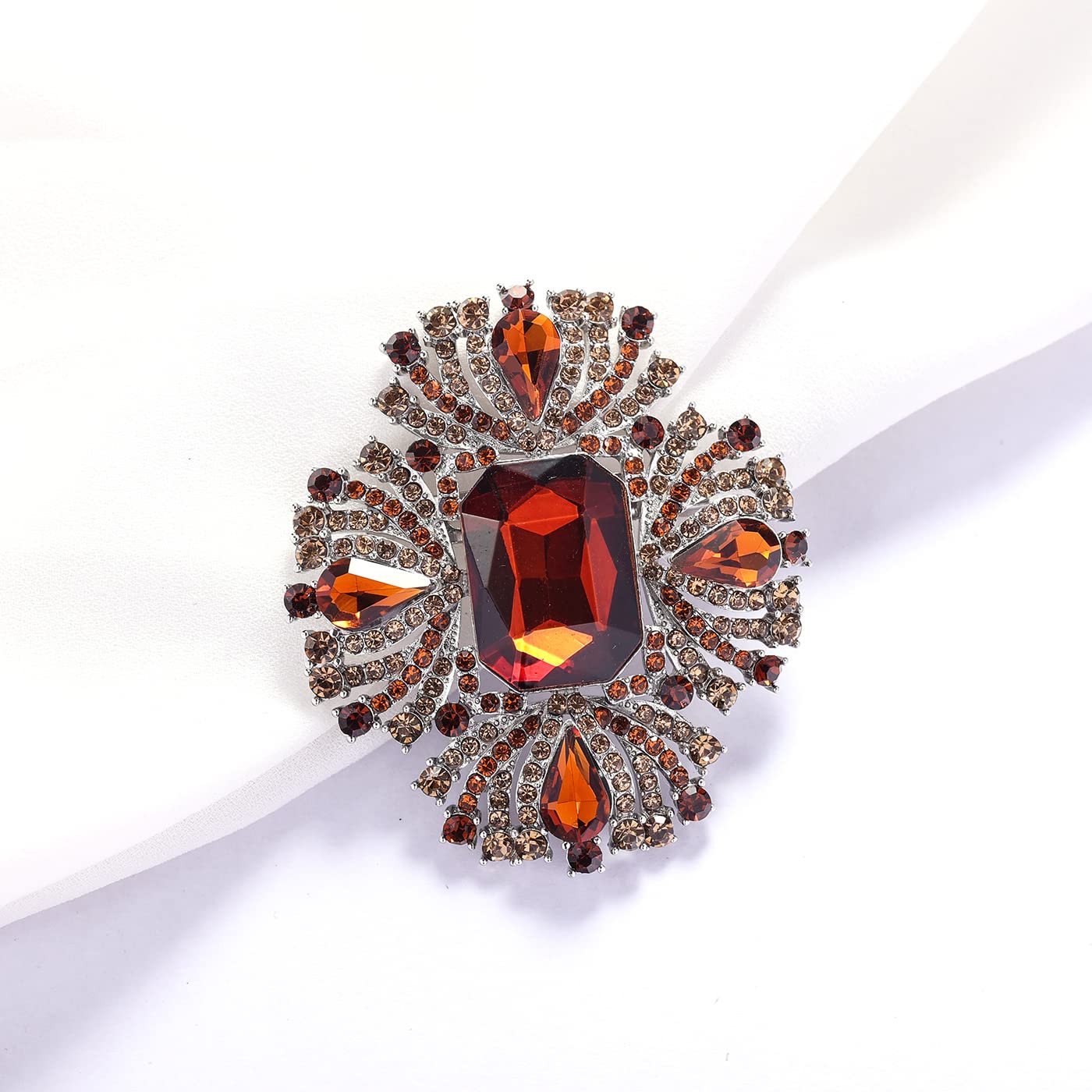 YOQUCOL Vintage Brown Austrian Crystal Rhinestone Cross Flowers Shaped Brooch Pin Elegant Jewelry For Women