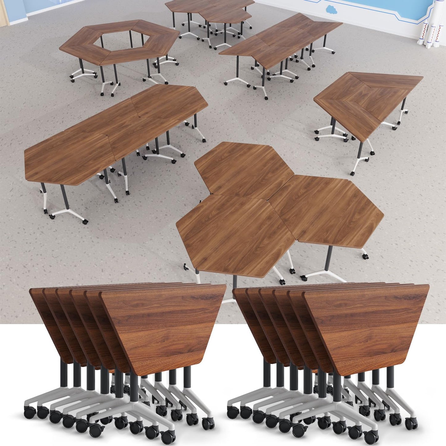 Modern Conference Table,47.2 Inch Meeting Seminar Table,Folding Conference Room Tables with Caster Wheels,Sturdy Mobile Training Table Business Boardroom Tables for 2-10 People,Support 550lbs (6pack)