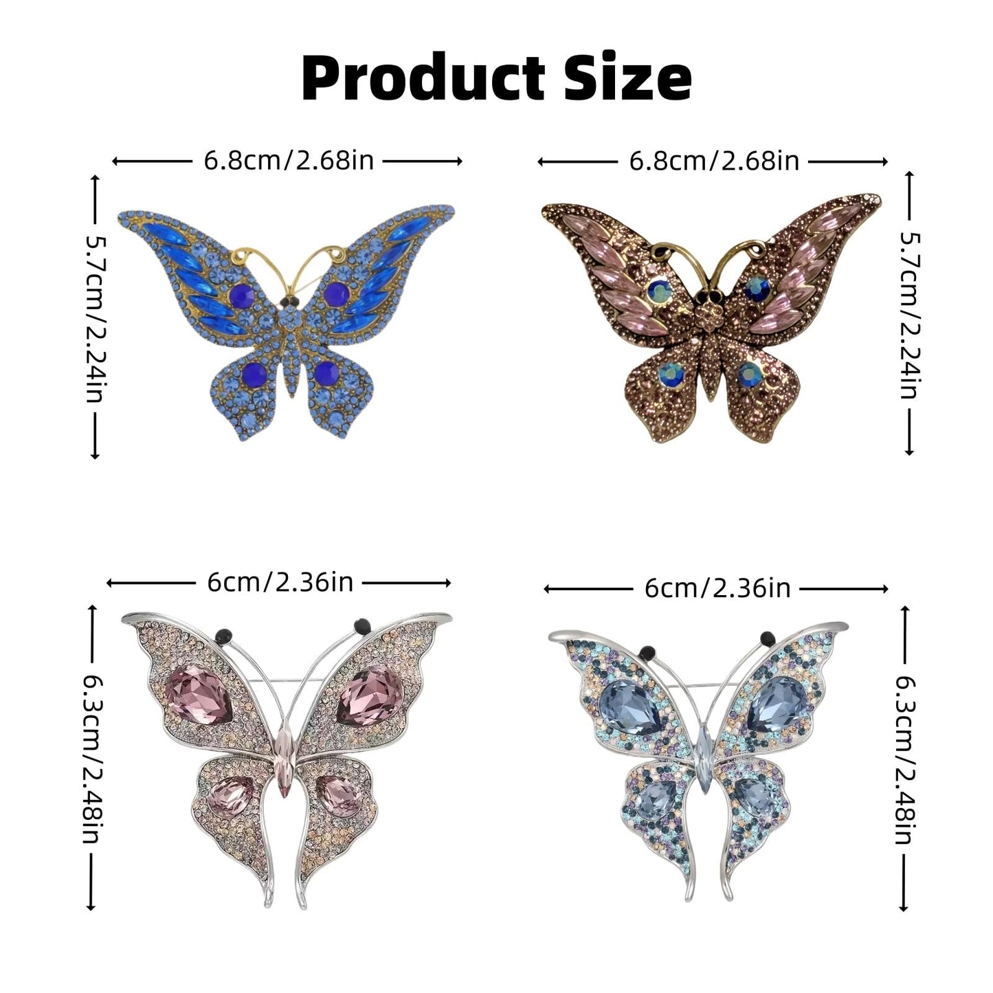 4Pcs Colorful Butterfly Brooch Pins for women, Fashion Women's enamel Crystal Rhinestone Butterfly Brooches Pin set for Clothes Dresses (1)