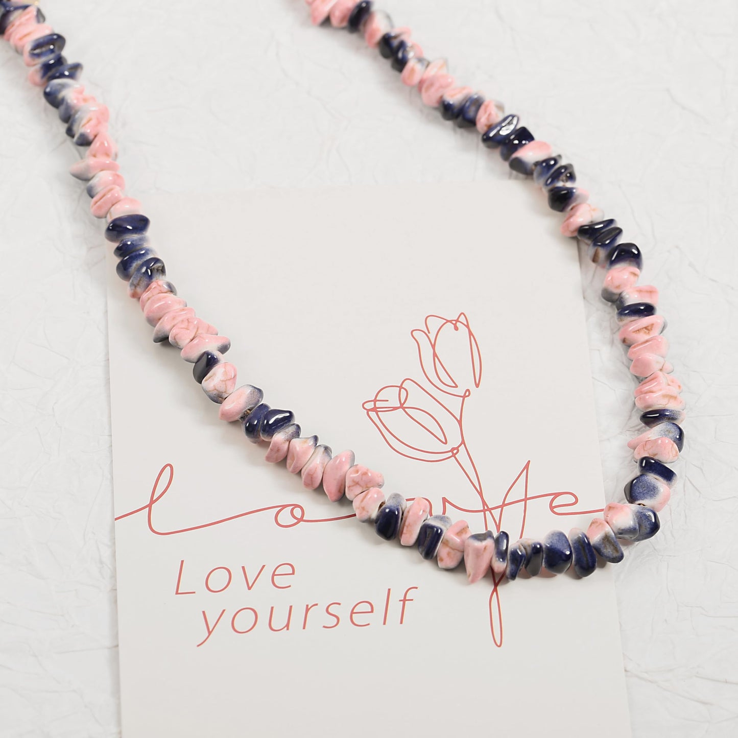 POTESSA Turquoise Choker Irregular Pink and Blue Necklace White Turquoise Adjustable Handmade Jewelry For Women