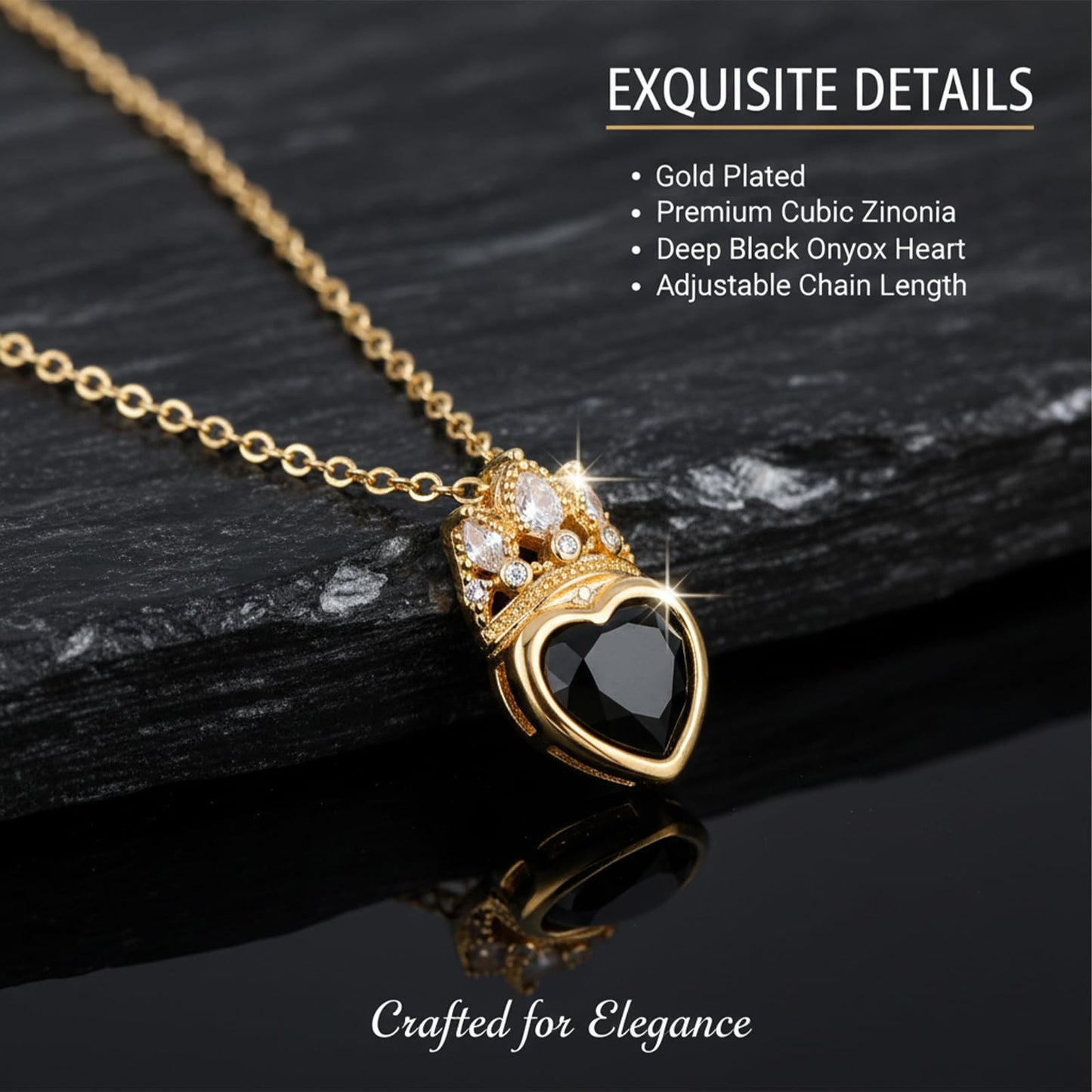 crataly Crown Heart Necklace for Women-Gold Plated Black Jewelry Princess Necklace For Valentine's Day Christmas Mother's Day Birthday Gifts